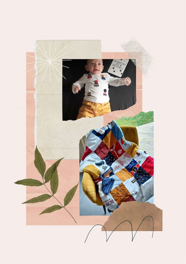 Avant, mon bébé dans sa tenue rappelant un souvenir. Après, couverture souvenir à partir vêtement bébé. Rappel de tous les souvenirs. Créations uniques personnalisées. Cadeau souvenir pour la maman.